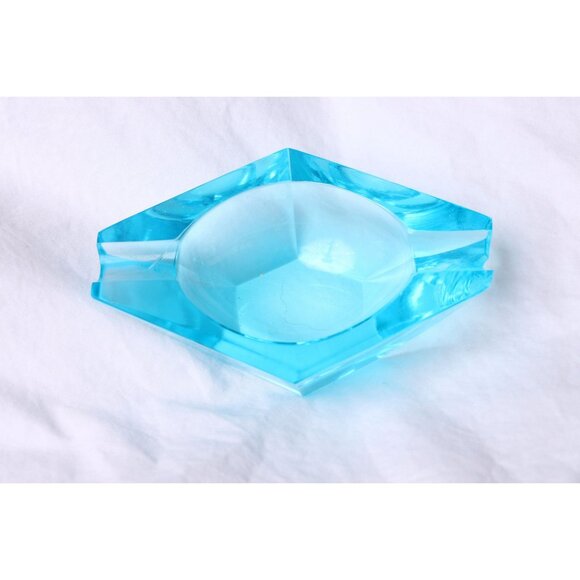 Vintage Trinket Dish Ashtray 1966 Blue Aqua Hexagon Cut Venetian Glass Venezia - Picture 3 of 4